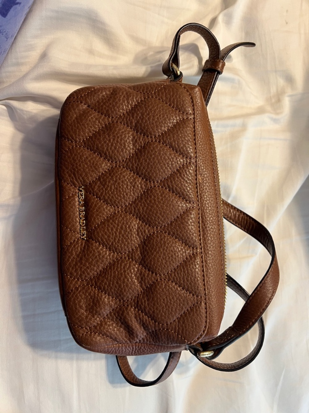 Vera Bradley Quilted Brown Pebbled Leather Crossbody